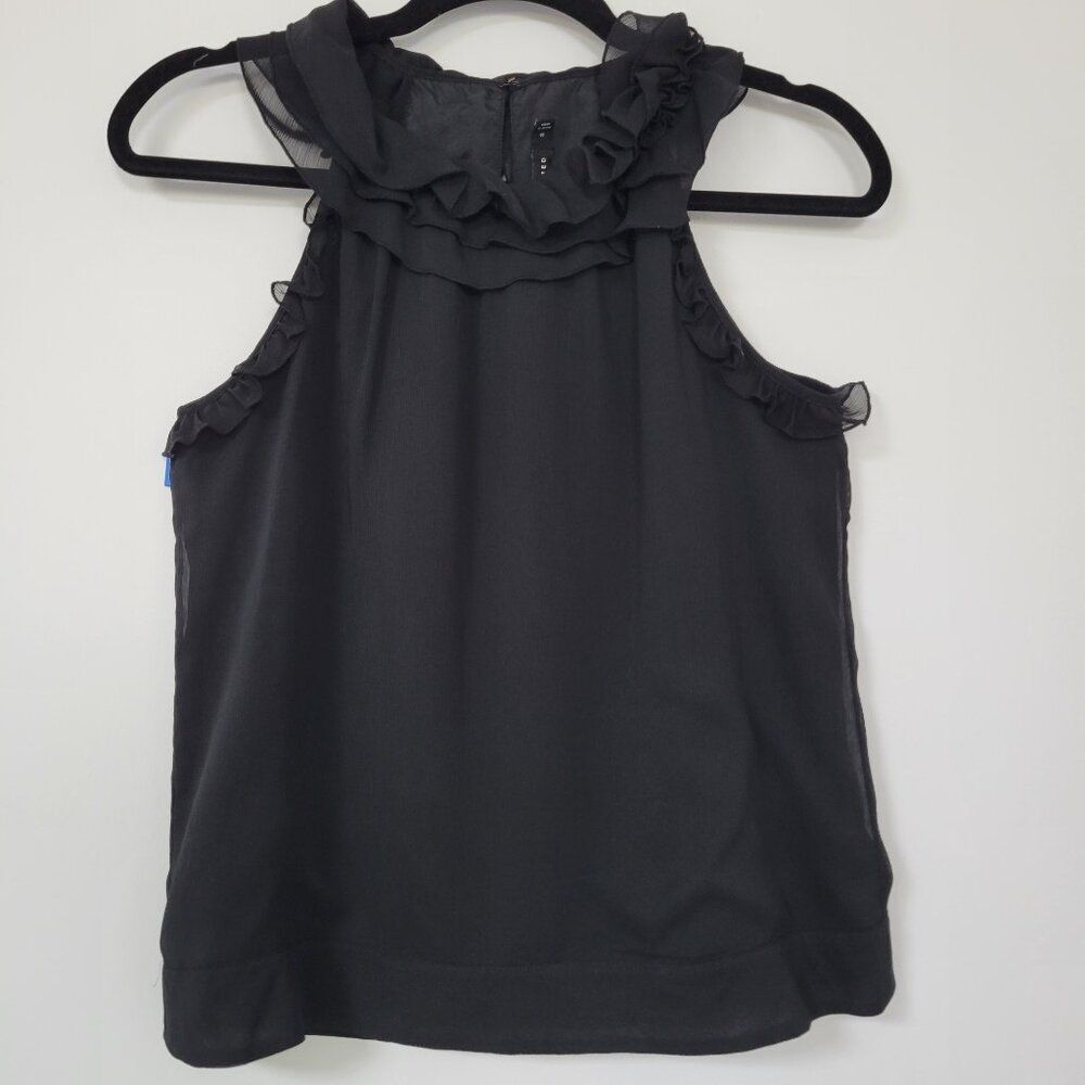 Vintage 2000s The Limited Dark Feminine Black Ruffle Neck Going Out Top Coquette